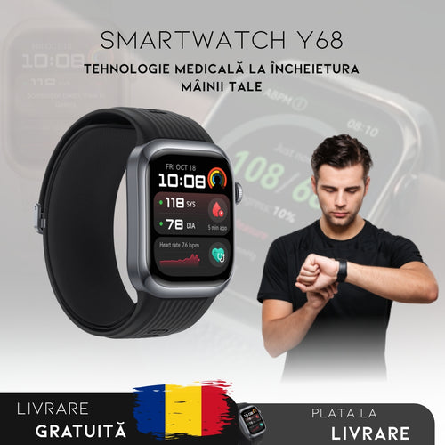 Smartwatch Y68: Monitorizare Inteligentă | Meniu în Română